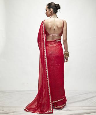 Red georgette plain saree 4