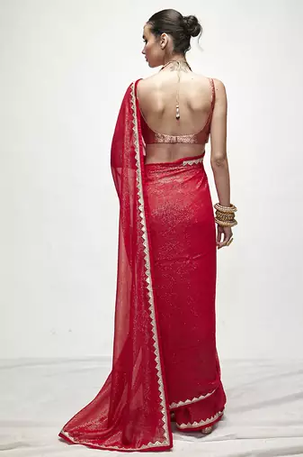 Red georgette plain saree