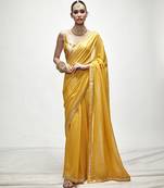 Yellow georgette plain saree