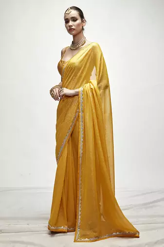Yellow georgette plain saree