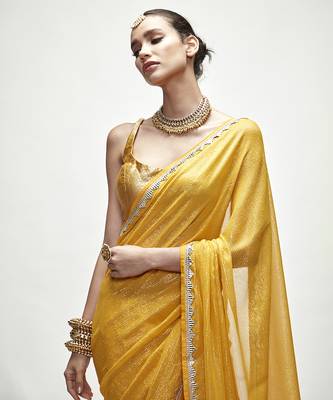 Yellow georgette plain saree 3