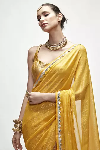 Yellow georgette plain saree