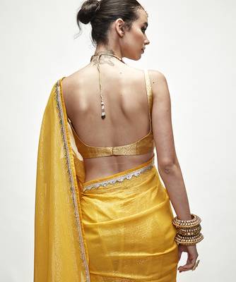 Yellow georgette plain saree 4
