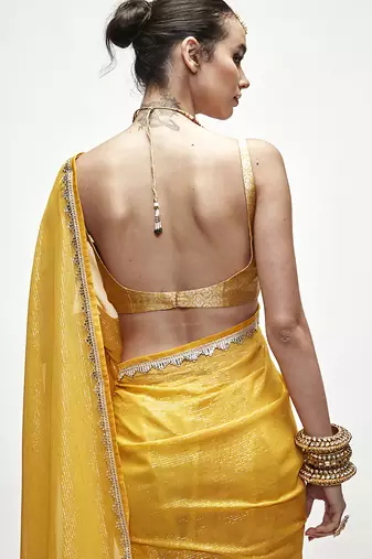 Yellow georgette plain saree
