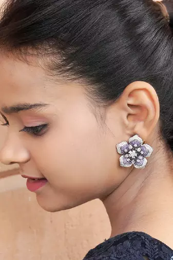 Statement floral stud earrings with pave detailing