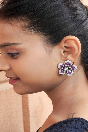 Statement floral stud earrings with pave detailing
