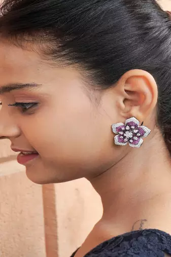 Statement floral stud earrings with pave detailing