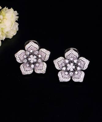 Statement floral stud earrings with pave detailing 1
