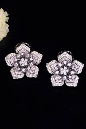 Statement floral stud earrings with pave detailing