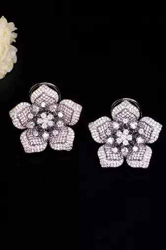 Statement floral stud earrings with pave detailing