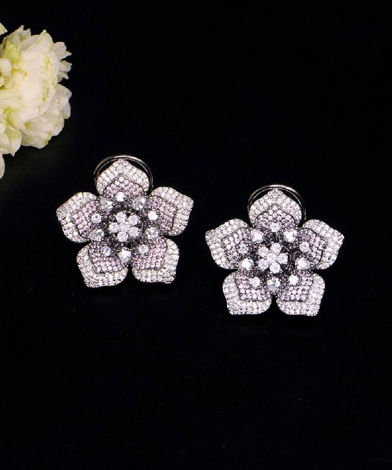 Statement floral stud earrings with pave detailing
