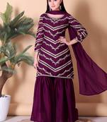 Wine Color Georgette Silk Readymade Kurta Sharara Dupatta Set 