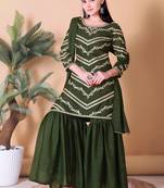 Mehendi Color Georgette Silk Readymade Kurta Sharara Dupatta Set 