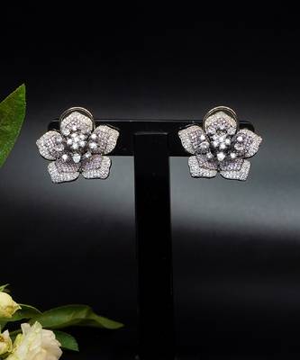 Statement floral stud earrings with pave detailing 2