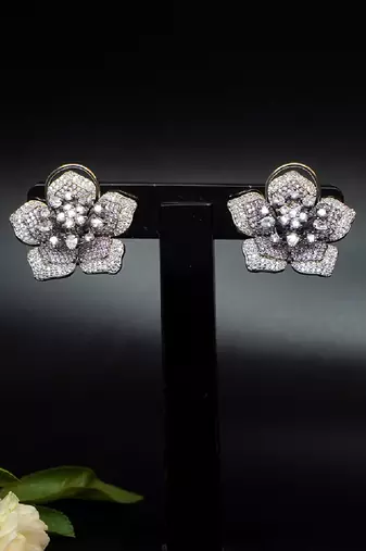 Statement floral stud earrings with pave detailing