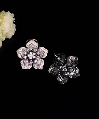 Statement floral stud earrings with pave detailing 3