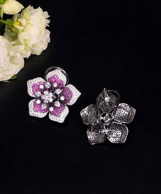 Statement floral stud earrings with pave detailing 2