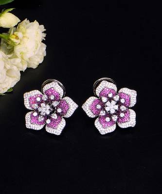 Statement floral stud earrings with pave detailing 3