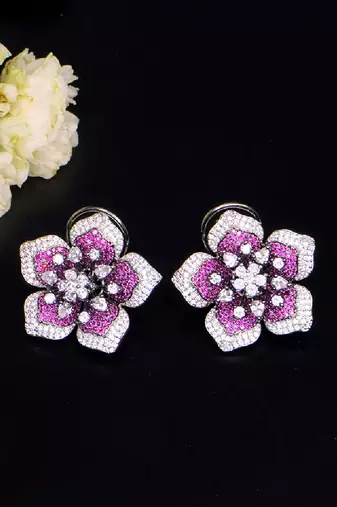 Statement floral stud earrings with pave detailing