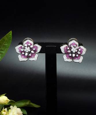 Statement floral stud earrings with pave detailing 4