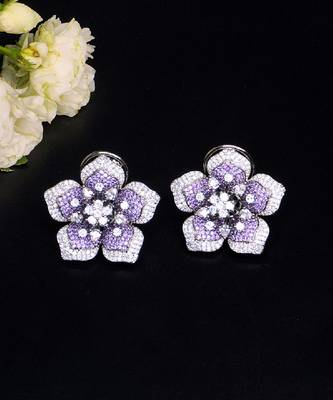 Statement floral stud earrings with pave detailing 2