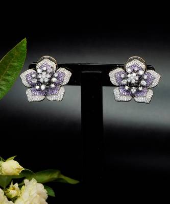 Statement floral stud earrings with pave detailing 3