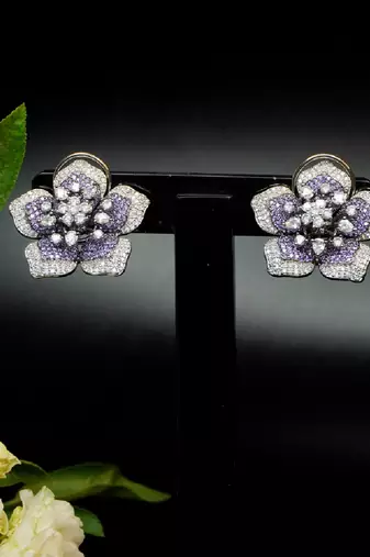 Statement floral stud earrings with pave detailing
