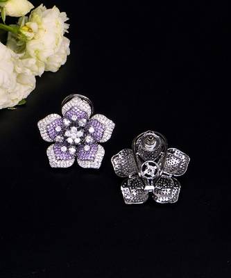 Statement floral stud earrings with pave detailing 4