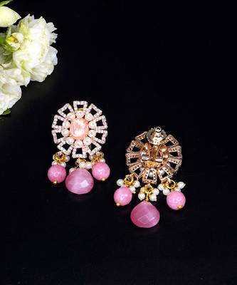 Elegant drop earrings with intricate stone and pearl detailing 2