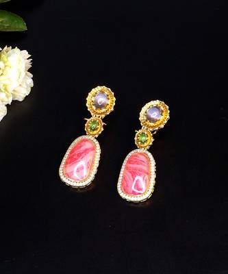 Elegant oval drop earrings with triple gemstone design 3