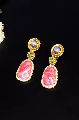 Elegant oval drop earrings with triple gemstone design