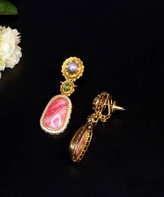 Elegant oval drop earrings with triple gemstone design 4