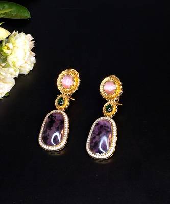 Elegant oval drop earrings with triple gemstone design 3