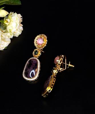 Elegant oval drop earrings with triple gemstone design 4