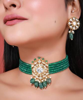Green gold plated necklace set 1