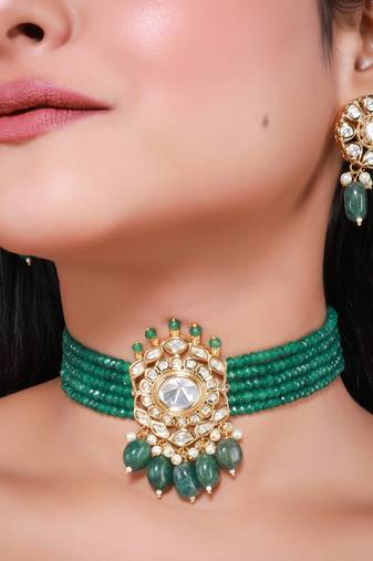 Green gold plated necklace set
