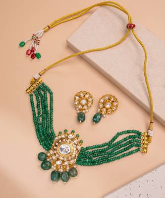 Green gold plated necklace set 2