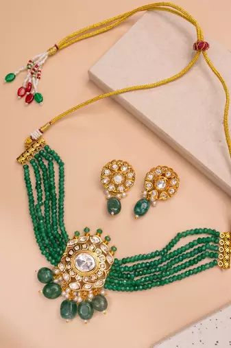 Green gold plated necklace set