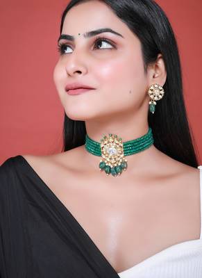 Green gold plated necklace set 3