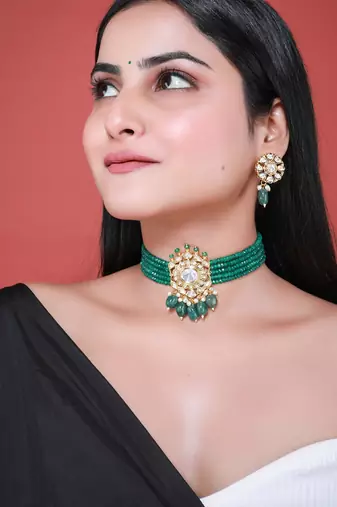 Green gold plated necklace set