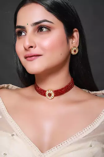 Red gold plated necklace set