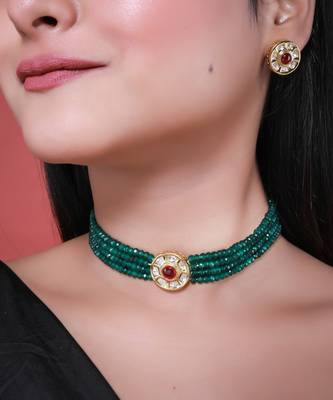 Green gold plated necklace set 1