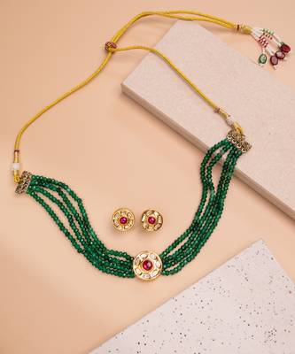 Green gold plated necklace set 2