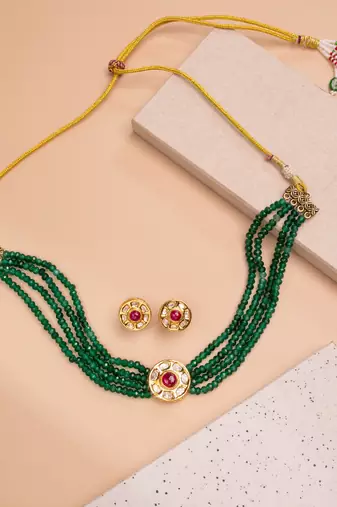 Green gold plated necklace set