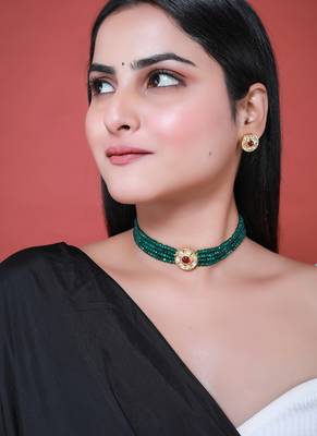 Green gold plated necklace set 3