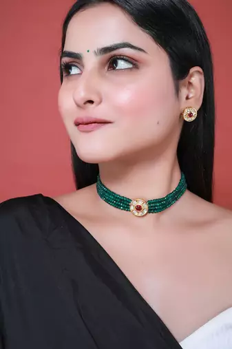 Green gold plated necklace set