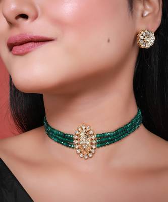 Green gold plated necklace set 1