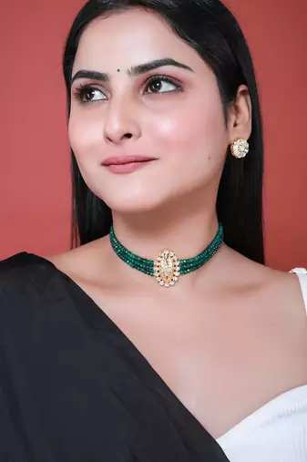 Green gold plated necklace set