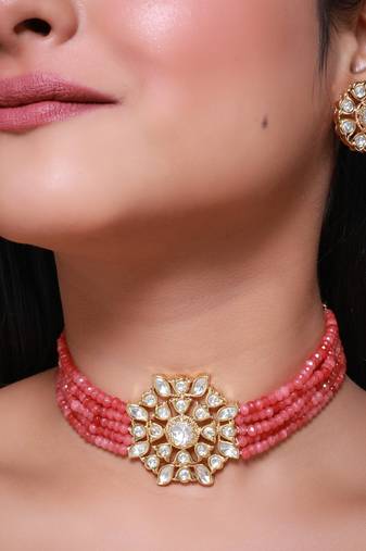 Pink gold plated necklace set