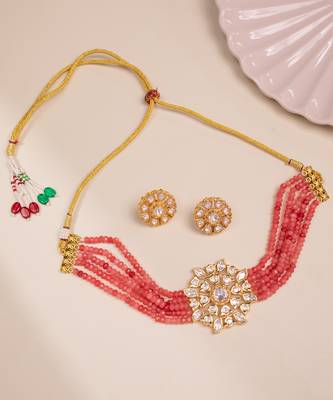 Pink gold plated necklace set 2